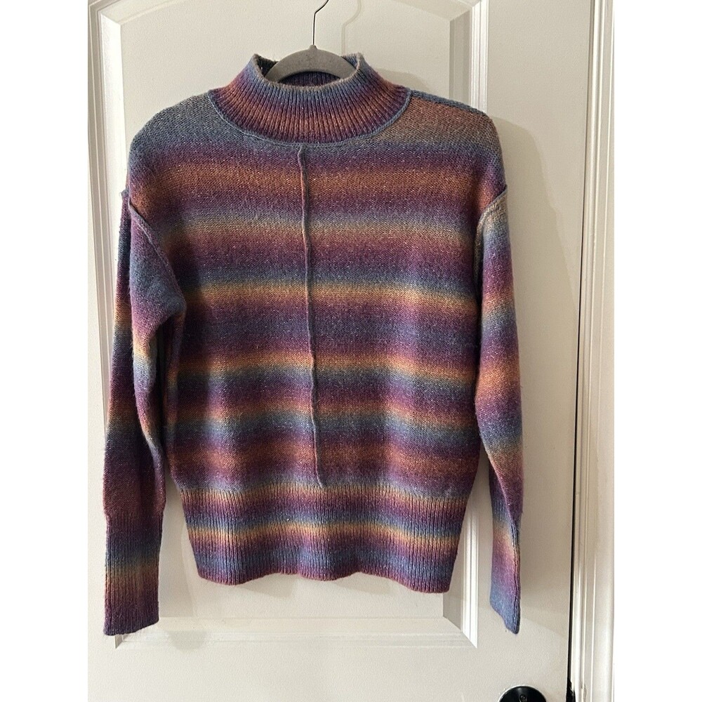BeachLunchLounge S shadow rainbow stripe wool blend mock neck sweater cozy